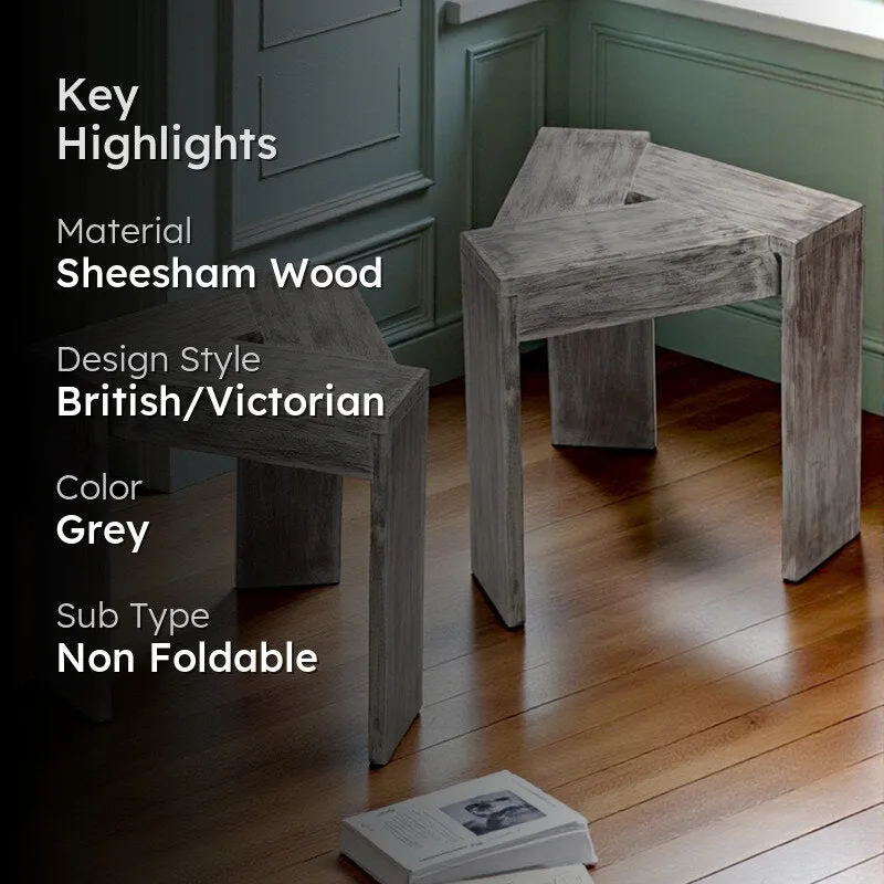 Lverox Sheesham Wooden Side & Bedside Table (Grey) - Set Of Two media 2