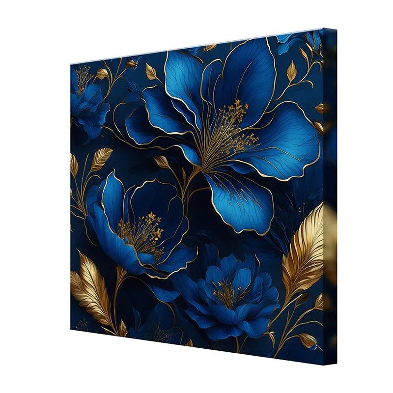 Blossomy Blue and Gold Poly Canvas Wall Painting media 4
