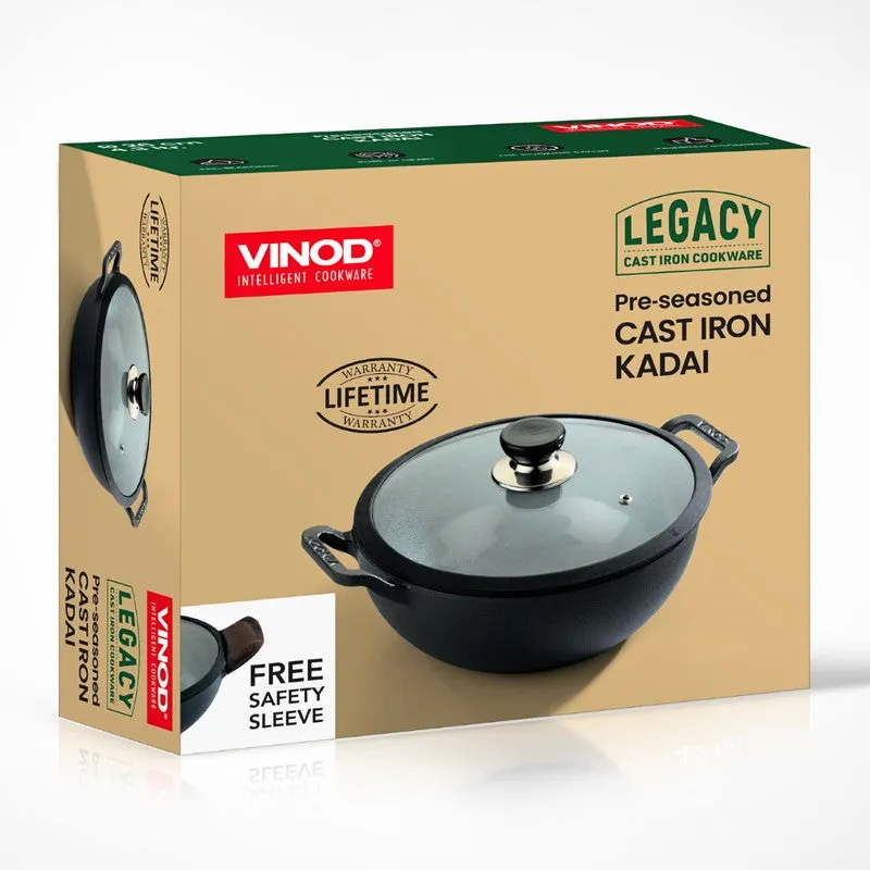 Vinod Fayric Cast Iron Kadhai With Lid- 3300 mL/12 Inches - 9