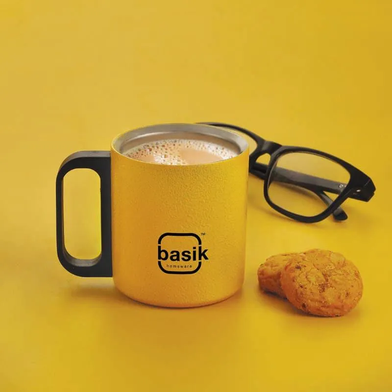 Raya Stainless Steel Coffee Mug (210 mL Each/Yellow) - Set of Two media 1