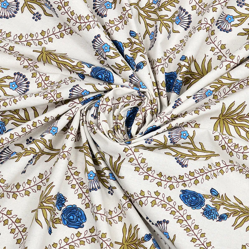 Ethnik Blooms Cotton Bedsheet (Blue) - 144 TC media 5