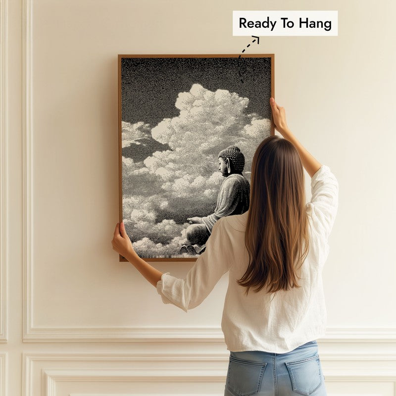 Buddha In Clouded Serenity I Wall Painting With Brown Frame media 5