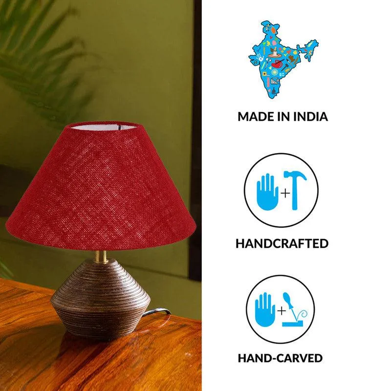 Yami Cone Wooden Table Lamp With Jute Shade - Brown,Maroon media 5