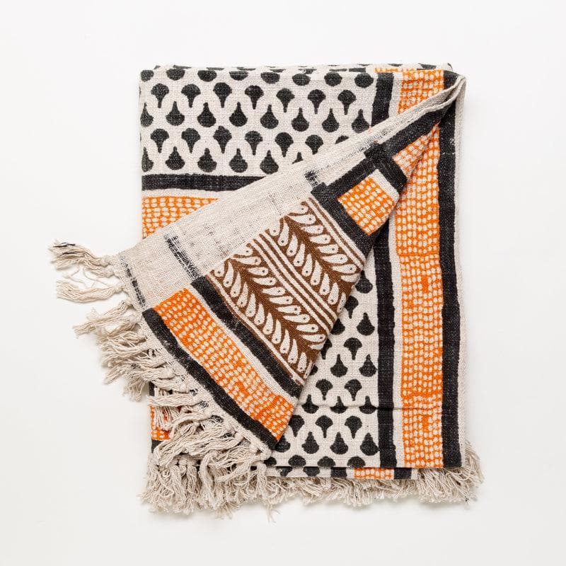 Salmon & Black Handblock Printed Throw media 3