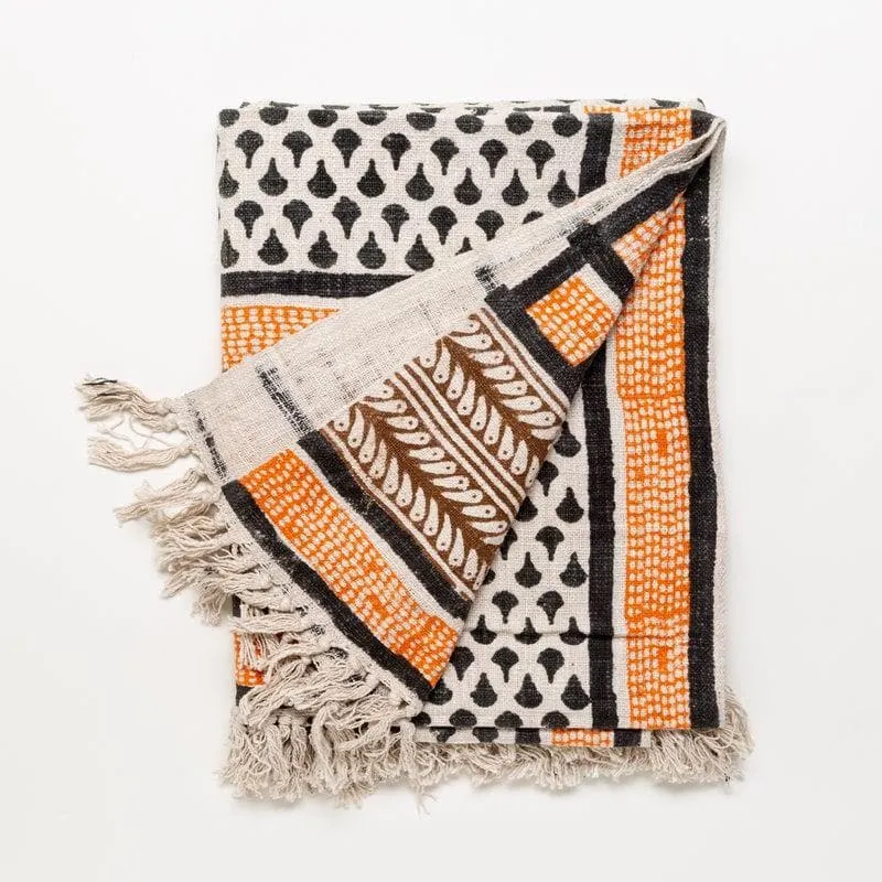 Salmon & Black Handblock Printed Throw media 3