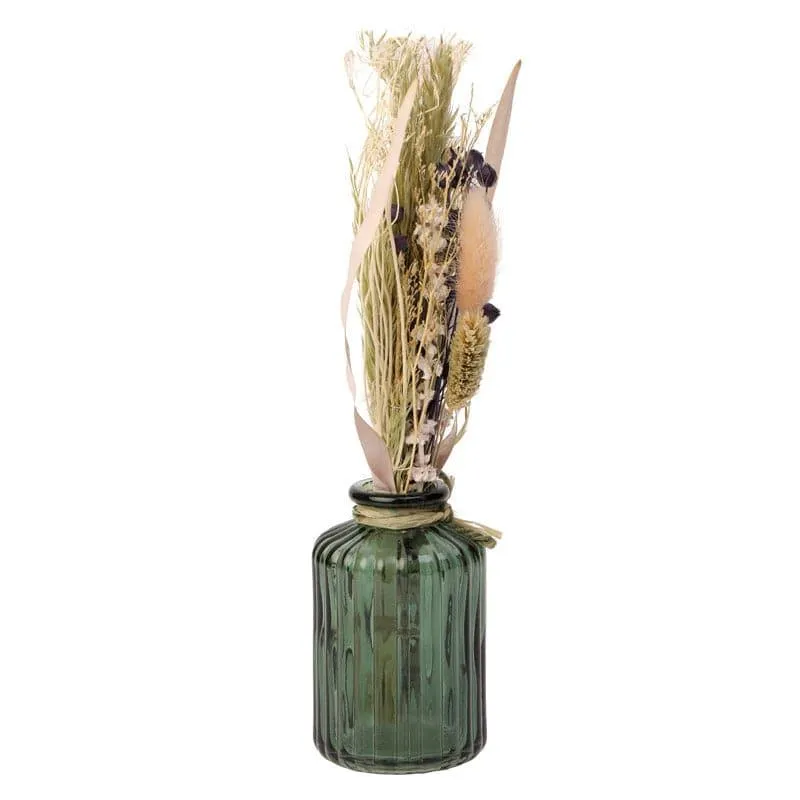 Vintage Green Glass Bottle Vase With 2 Dry Floral Sticks media 5