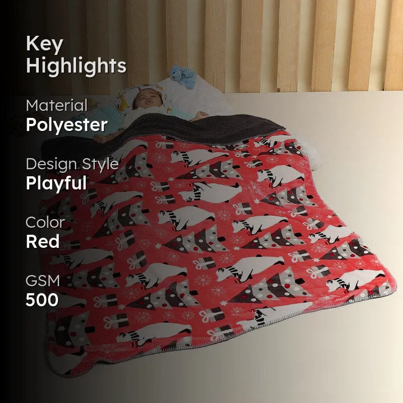 Monte Carlo Whimsical Winter Wrap Kids Blanket (Red) - 500 GSM media 2