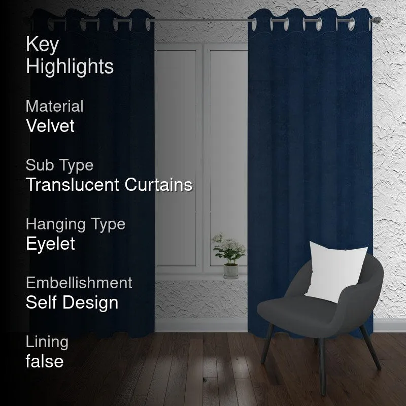 Cisco Solid Curtains (Blue) - Set Of Two media 2