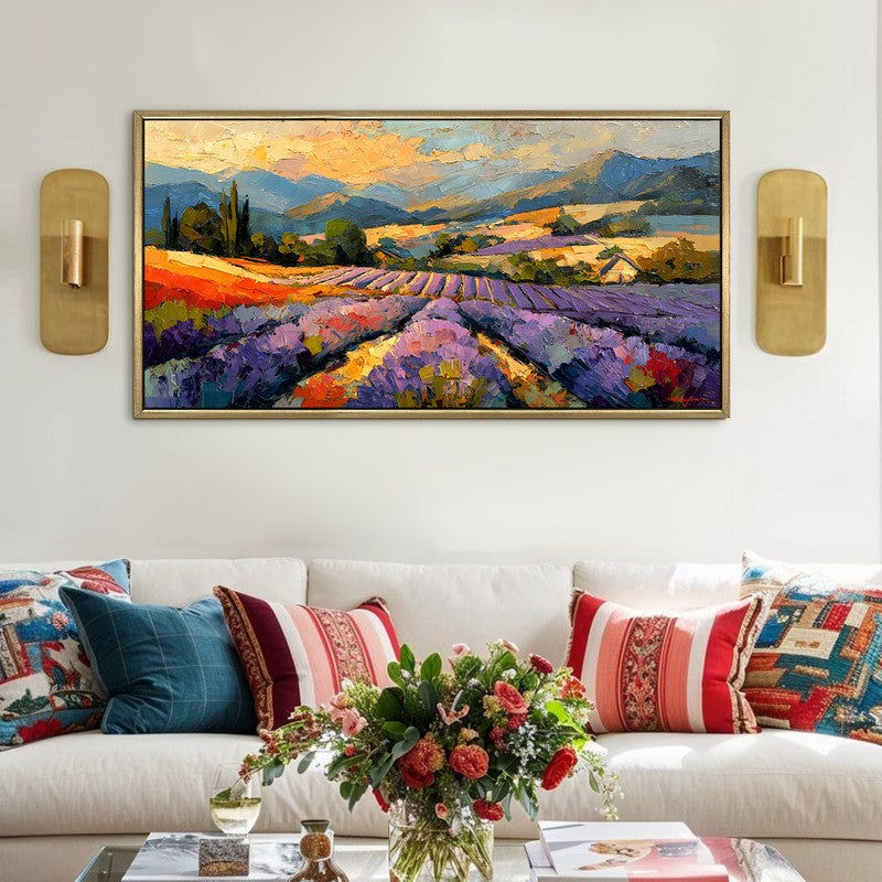 Lavender Fields Canvas Wall Painting With Frame