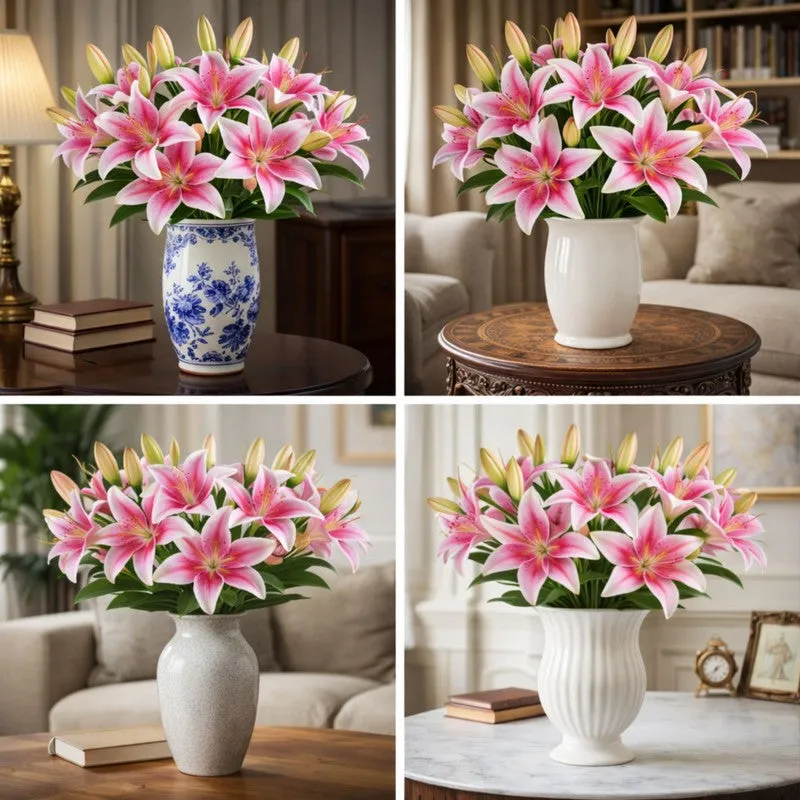 Blossoria Polyester Artificial Lily Flower - Set Of Four media 6