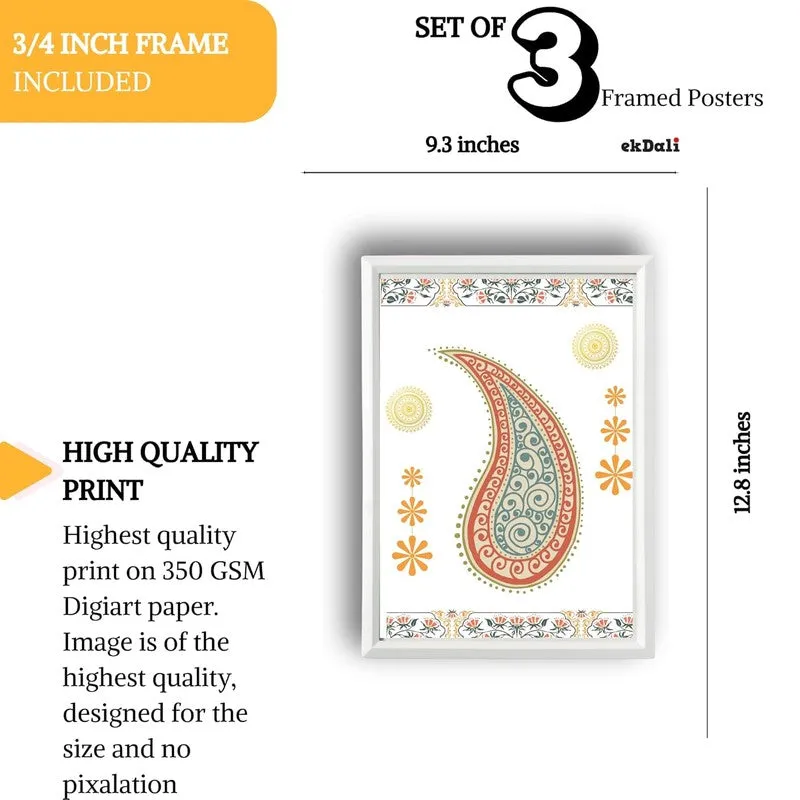 Paisley Charm Paper Wall Painting With Frame - White media 9