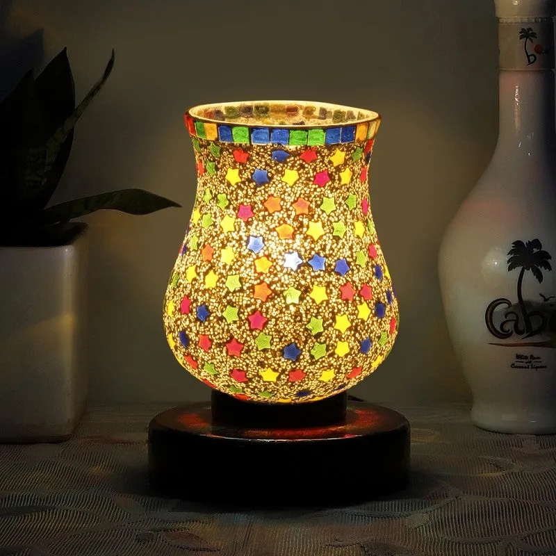 Prismia Mosaic Glass Table Lamp With Wooden Base - Multicolor media 1