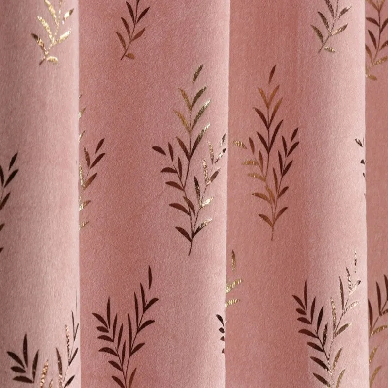 Gilded Touch Printed Velvet Curtain (Pink,Gold) - Set Of Two media 5