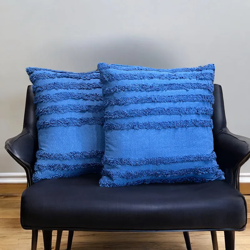 Thea Stripe Tufted Cushion Cover (Blue) - Set Of Two media 4