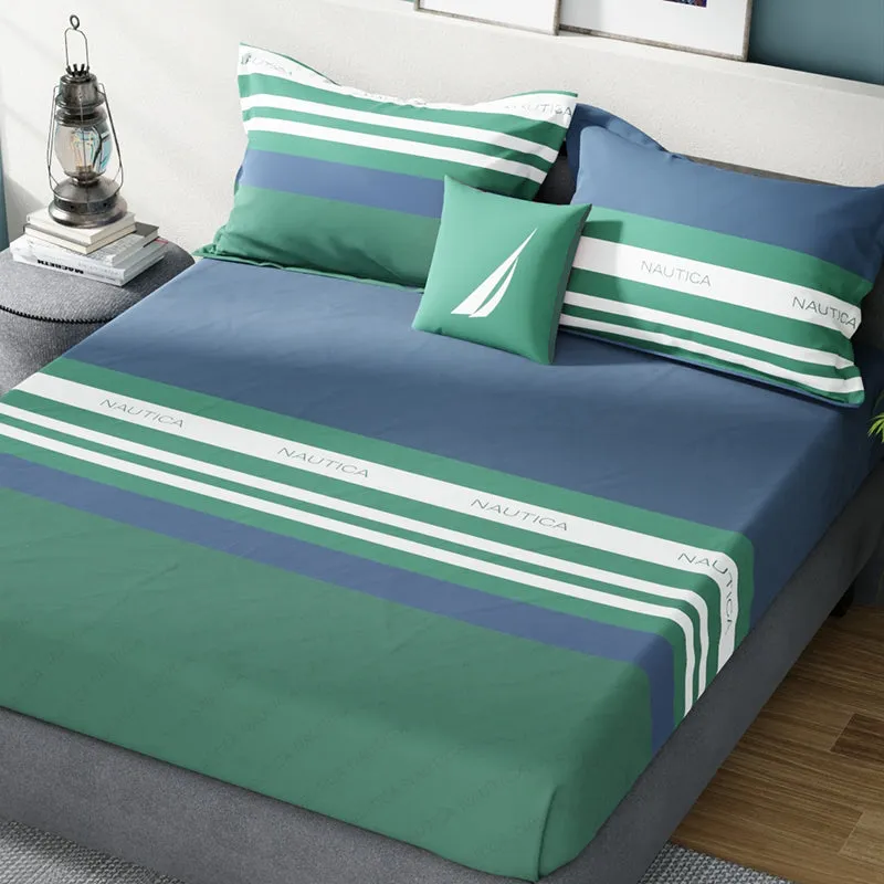 Nautica Stripe Symphony Cotton Bedsheet (Blue & Grey) - 160 TC media 1