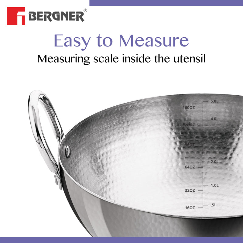 Bergner Stainless Steel Hammered Kadhai - 4200 mL media 4