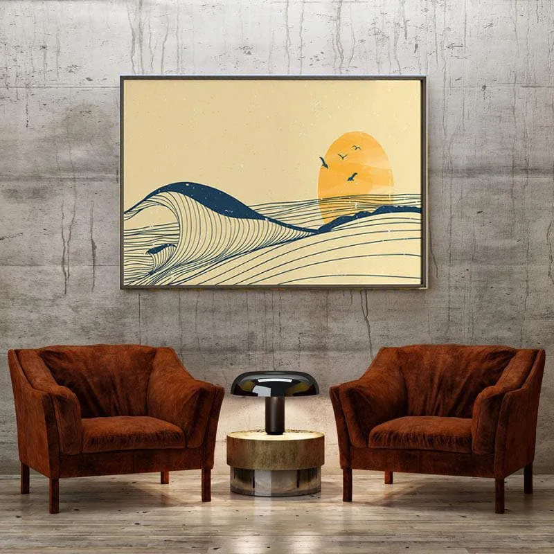 Ocean Wave Landscape Canvas Painting - Black Frame media 4