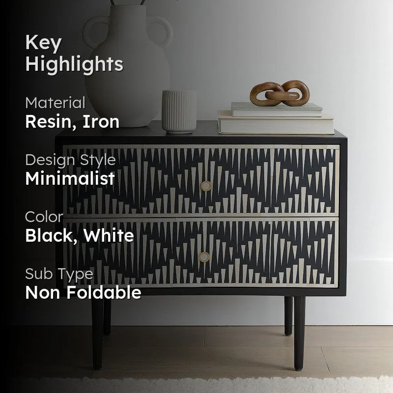 Modern Black Bone Inlay Bedside Table media 2