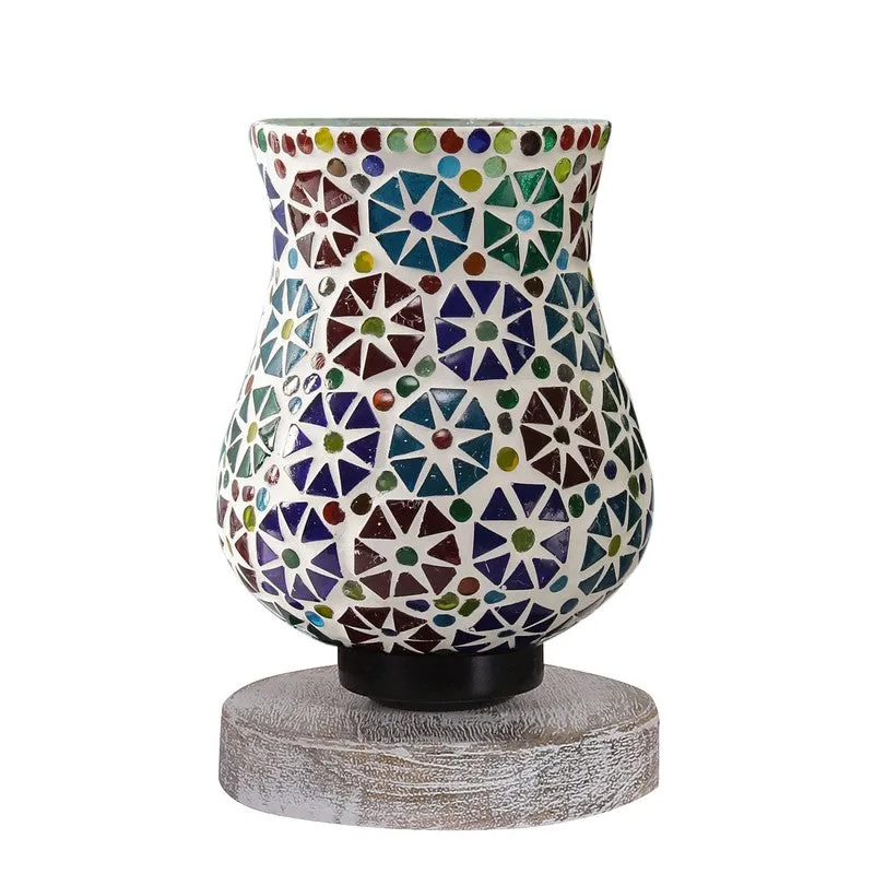 Candlea Mosaic Glass Table Lamp With Wooden Base - Multicolor media 5
