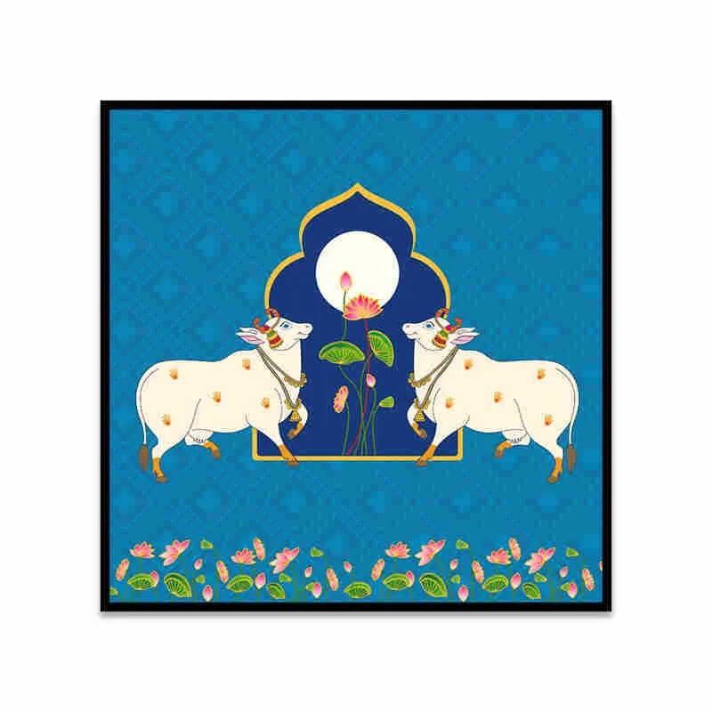 Kamadhenu Duo Canvas Wall Art With Frame media 4