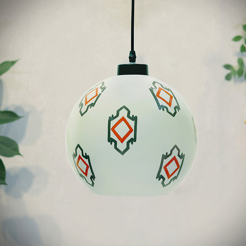 Summer Specks Hand Painted Glass Moon Ceiling Lamp media 3