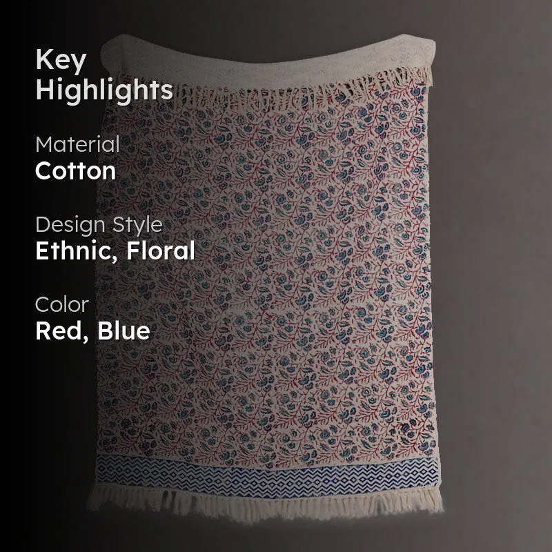 Red & Blue Handblock Printed Throw media 2