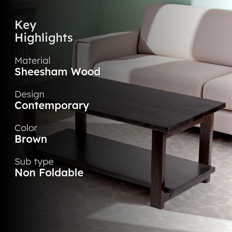 Xynex Sheesham Wooden Center Table - Dark Brown media 2