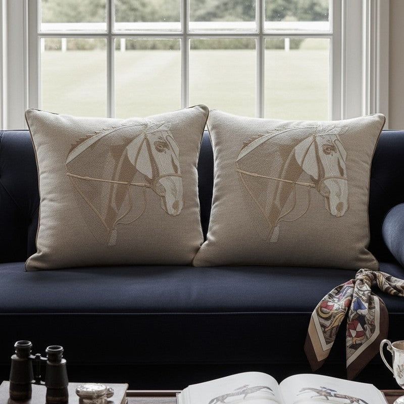 Equine Embroidered Cushion cover (Beige) - Set Of Two media 4