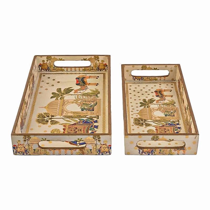 Rajvaha Wood Serving Tray (Medium & Small)- Set Of Two media 4