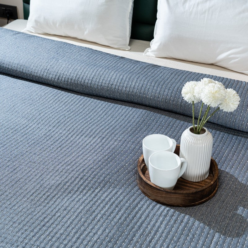 Ivory (Blue Self Stripe Comforter) - Three Piece Set media 3