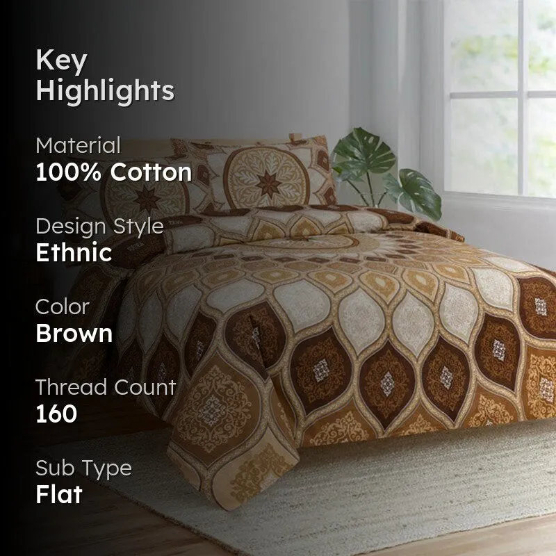 Mayuri Ethnic Cotton Bedsheet (Brown) - 160 TC media 2
