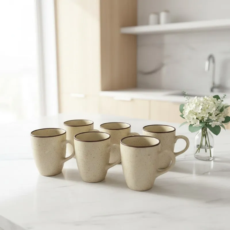 Ceramic Ceramic Coffee Mug (300 mL Each,Beige) - Set Of Six media 1
