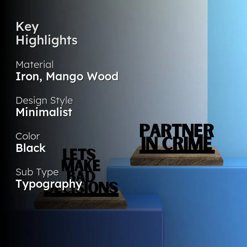 Partner In Crime Typography Showpiece - Set Of Two media 2