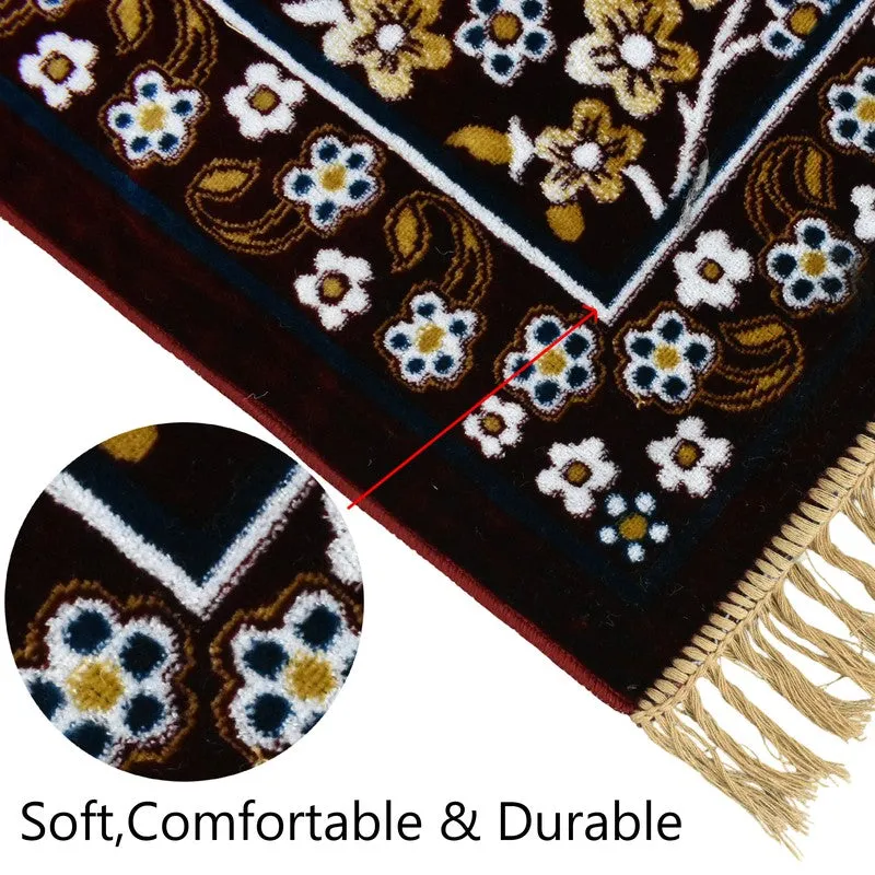 Noorzen Velvet Prayer Mat - Black,Maroon media 5