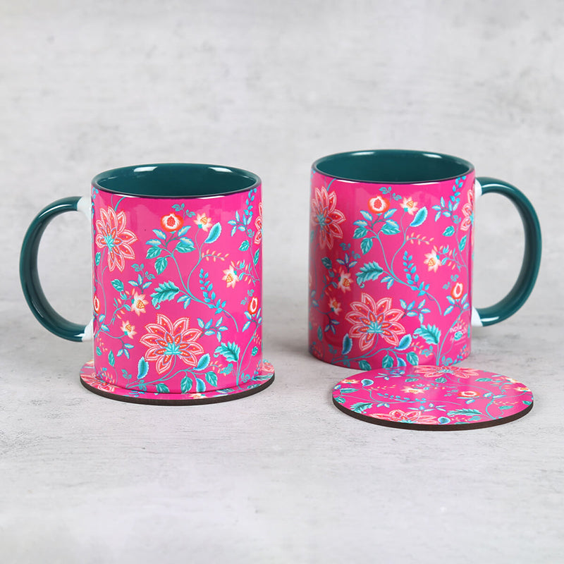 India Circus Elven Bloom Ceramic Mug With Coaster (325 mL Each) - Four Piece Set media 3