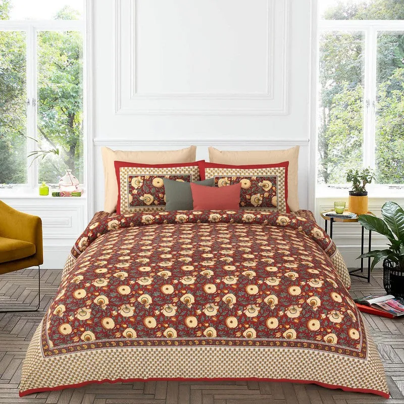 Midnight Blossom Cotton Bedsheet (Brown) - 200 TC media 1