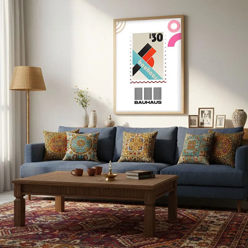 Postal Stamp Archival Canvas Wall Art - Natural Brown Frame media 3