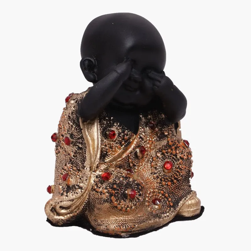 Virtue Laughing Buddha Showpiece (Black) - Set Of Three media 6
