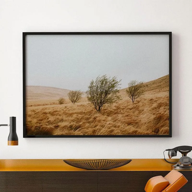 Grassy Field Canvas Wall Painting - Black Frame media 1