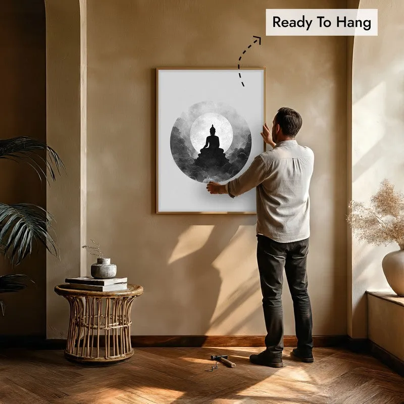 Eclipse of Peace Buddha Wall Painting With Brown Frame media 6