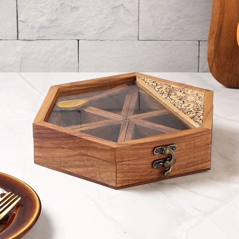 Amani Sheesham Wood Masala Box - Eight Piece Set media 3