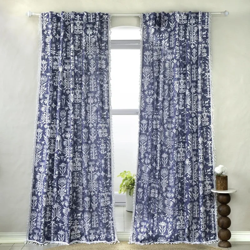 Tranquebar Home Wild Tropics Cotton Curtains(Blue) - Set Of Two media 3