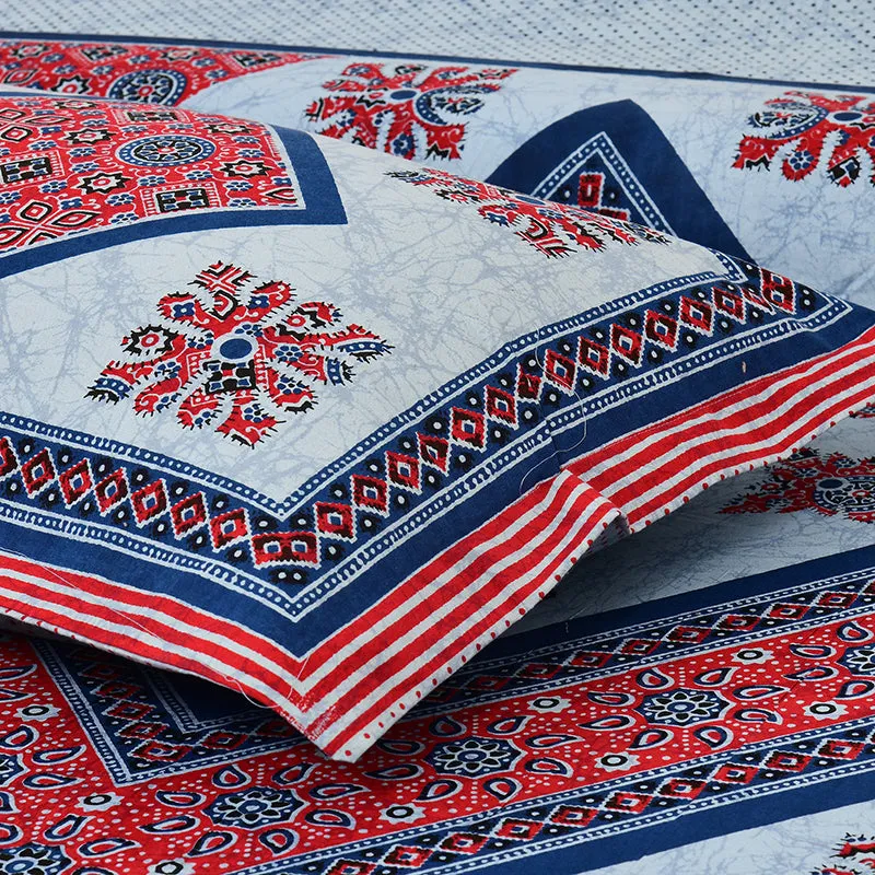 Akanksha Ethnic Cotton Bedsheet (Red,Blue) - 180 TC media 4