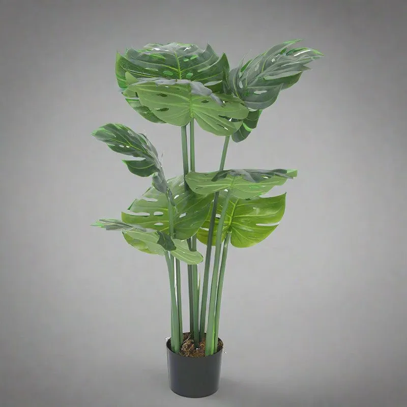 Faux Realtouch Green Monstera Plant With Black Plastic Pot - 3.6 Feet media 3