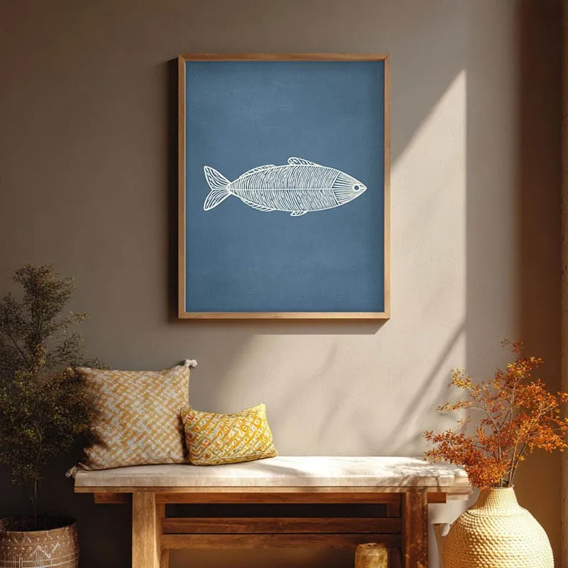 Minimal Fish Artwork Canvas Wall Painting With Brown Frame media 1