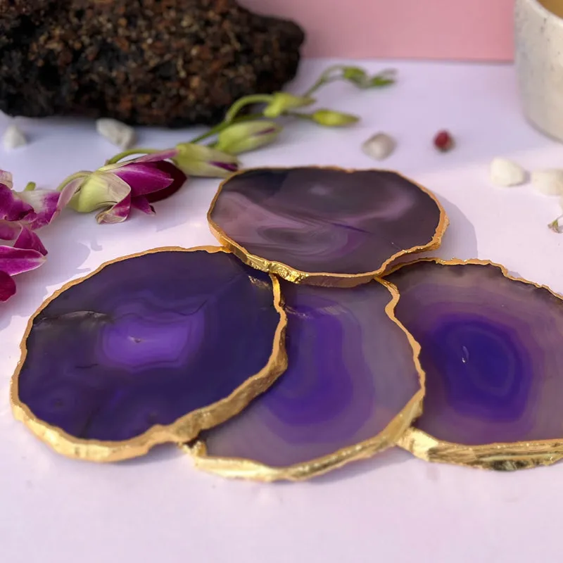 Candra Handcrafted Brazilian Agate Coaster (Purple) - Set Of Four media 1