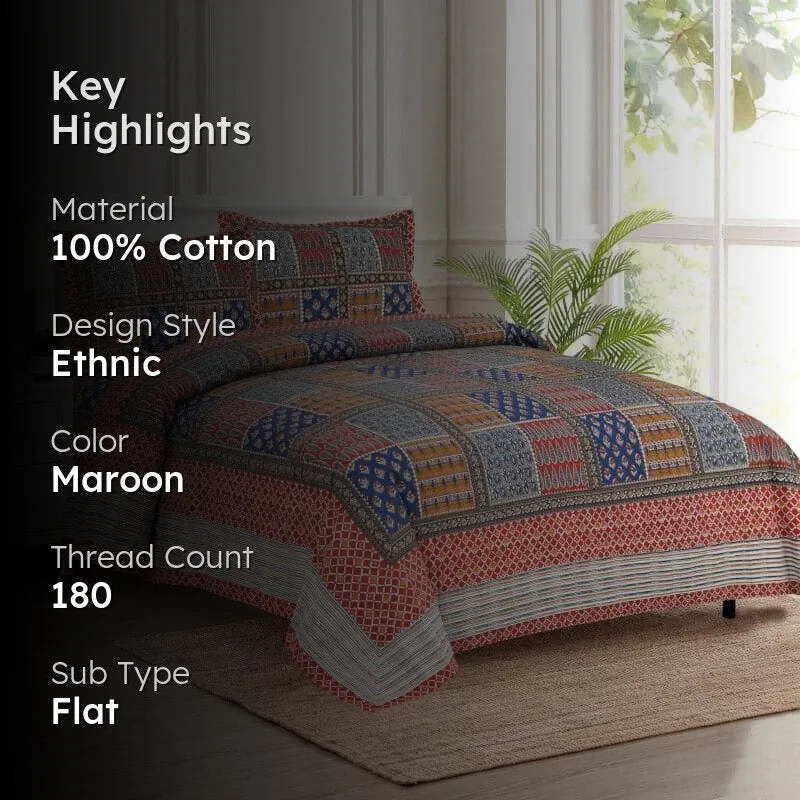Jarda Applique Print Cotton Bedsheet (Maroon) - 180 TC media 2