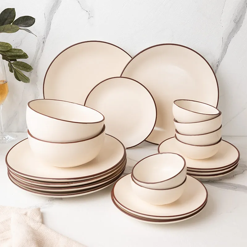 Riddo Off-White Ceramic Dinnerware Set - 20-Piece Elegant Dining Collection media 1