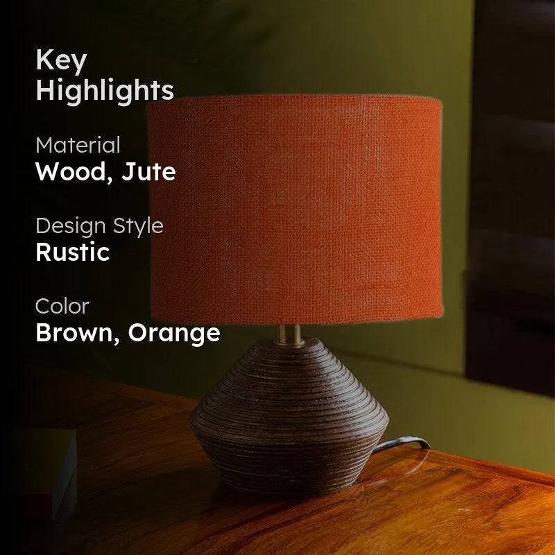 Yami Wooden Table Lamp With Jute Shade - Brown,Orange media 2