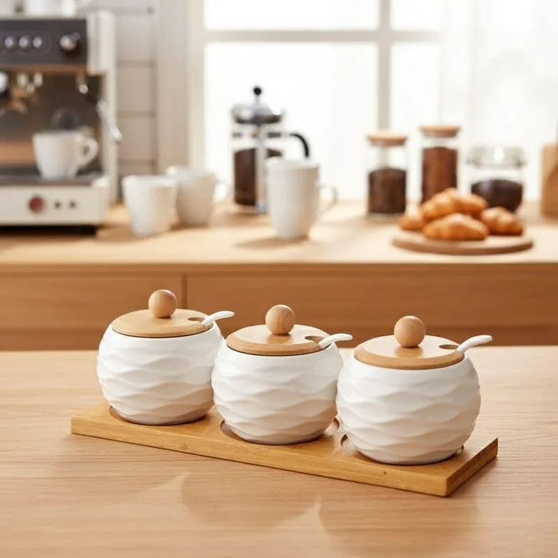 Spice Aura Ceramic Condiment Jars (170 mL Each) - Four Piece Set media 1